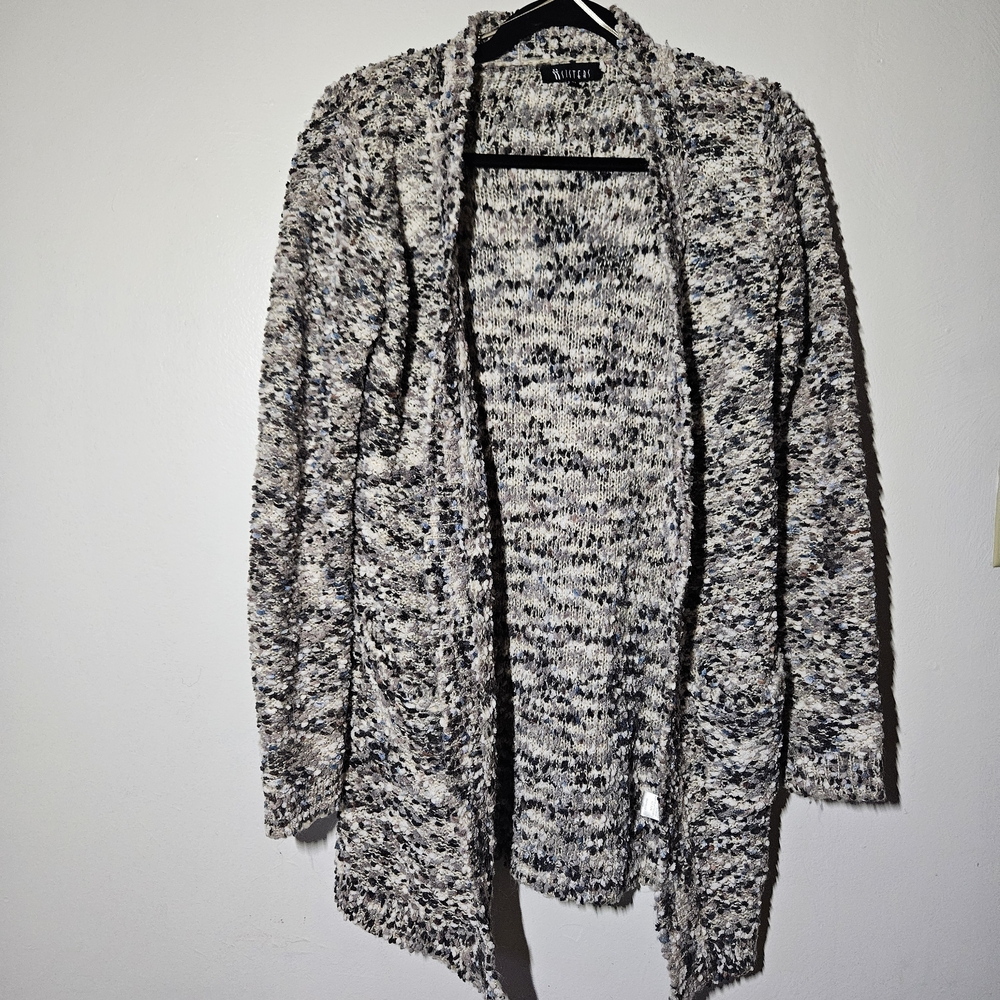 Elegant Knit Open-Front Cardigan - Black and White
